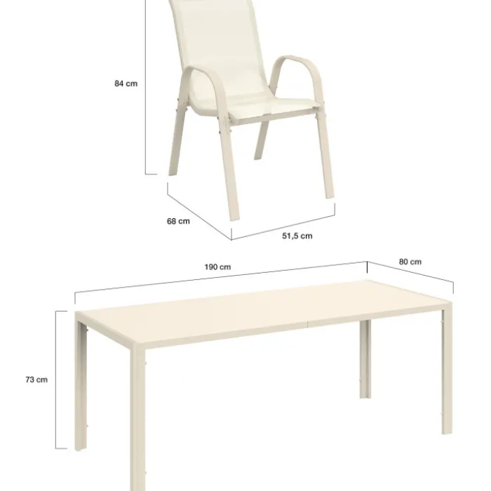 Salon de jardin table 190 CM et 8 chaises empilables beige