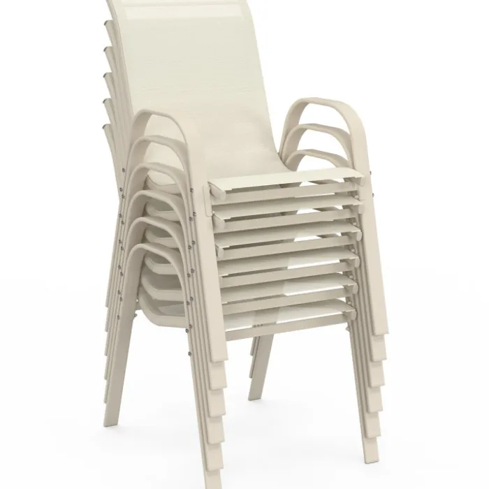 Salon de jardin table 190 CM et 8 chaises empilables beige