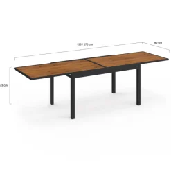 Salon de jardin table extensible avec plateau verre trempé effet bois et chaises empilables