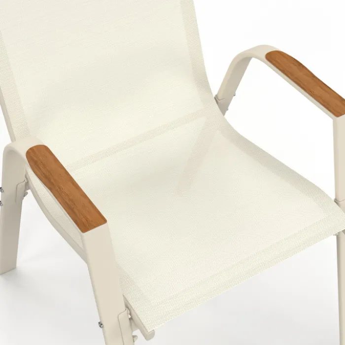 Salon de jardin table extensible 135/270 CM plateau verre trempé effet bois et 12 chaises empilables beige et bois