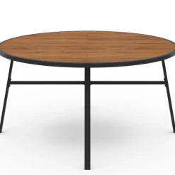 Salon de jardin table ronde 150 cm plateau verre trempé effet bois et 8 chaises empilables noir et bois