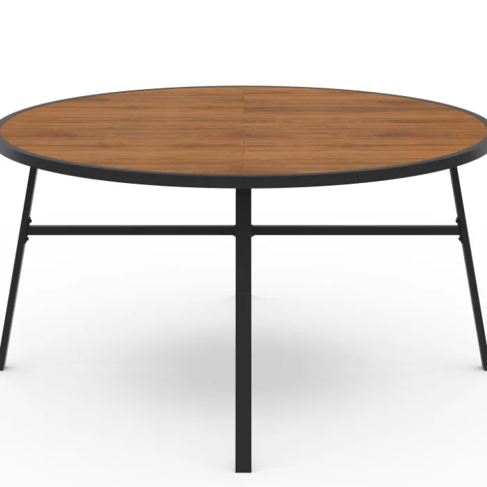 Salon de jardin table ronde 150 cm plateau verre trempé effet bois et 8 chaises empilables noir et bois