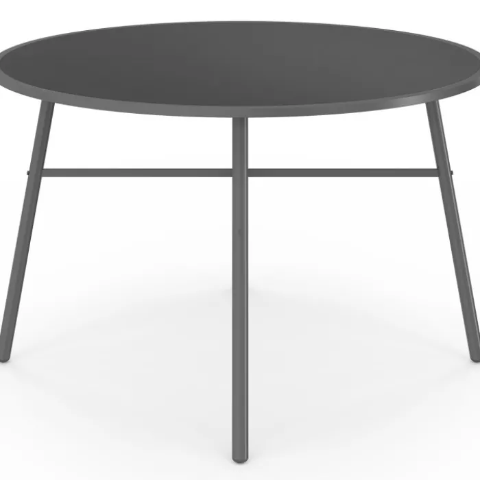 Salon de jardin table ronde 120 CM et 6 chaises empilables gris anthracite