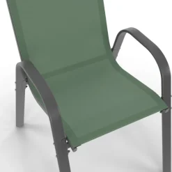 Salon de jardin vert olive avec table 190 cm et 8 chaises empilables