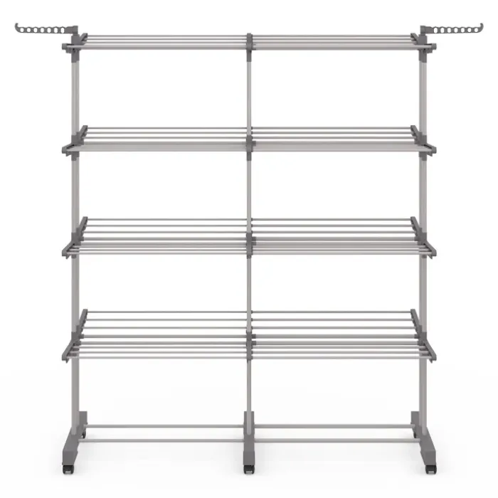 Séchoir à linge vertical pliable et extensible 4 niveaux capacité 50m inox et gris