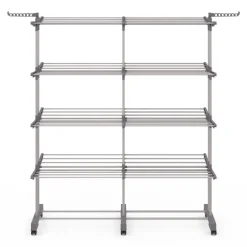 Séchoir à linge vertical pliable et extensible 4 niveaux capacité 50m inox et gris
