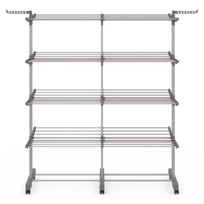 Séchoir à linge vertical pliable et extensible 4 niveaux capacité 50m inox et gris