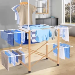 Séchoir design imitation bois avec penderie pliable
