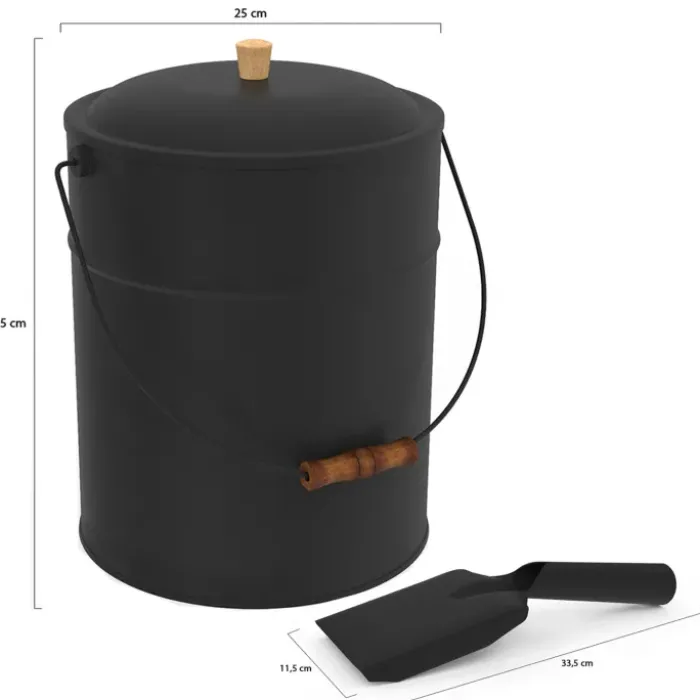 Seau à cendres avec couvercle et pelle : 15 litres