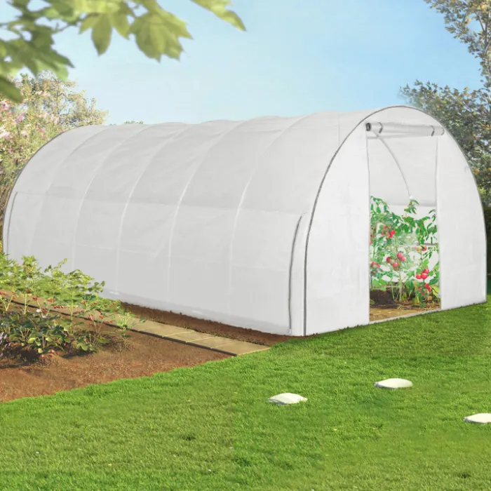Serre de jardin blanche 18 m² avec 2 côtés relevables 6x3x2m