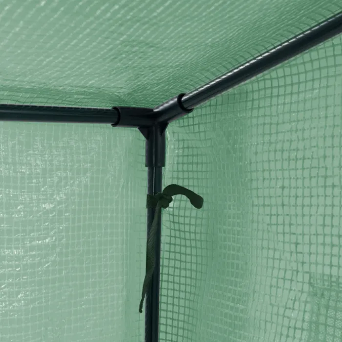 Serre de jardin verte avec porte et fenêtres relevables