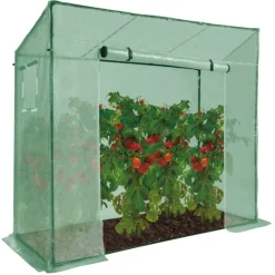 Serre de jardin verte avec porte et fenêtres relevables