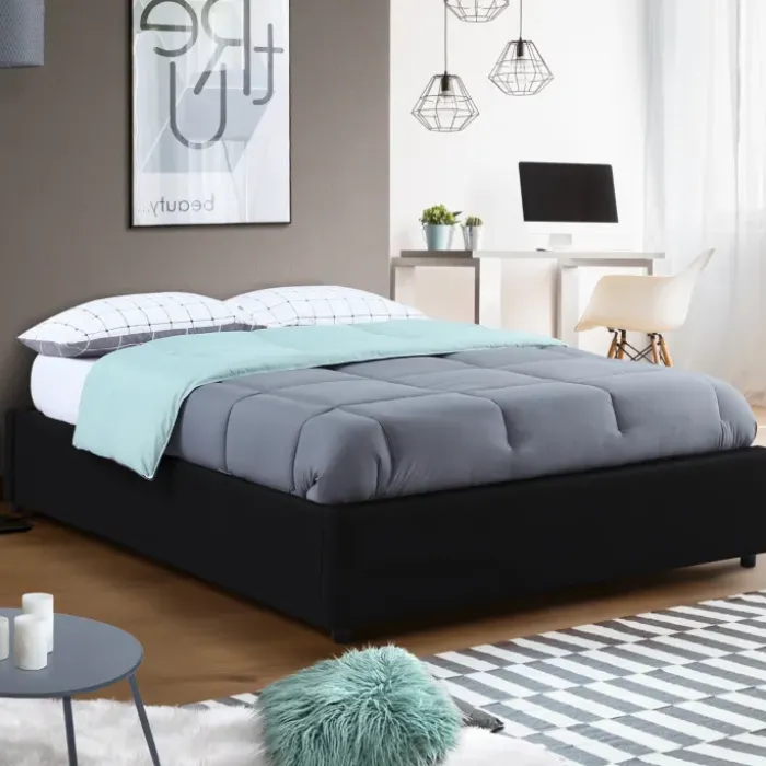 Sommier coffre de rangement 140x190 cm noir