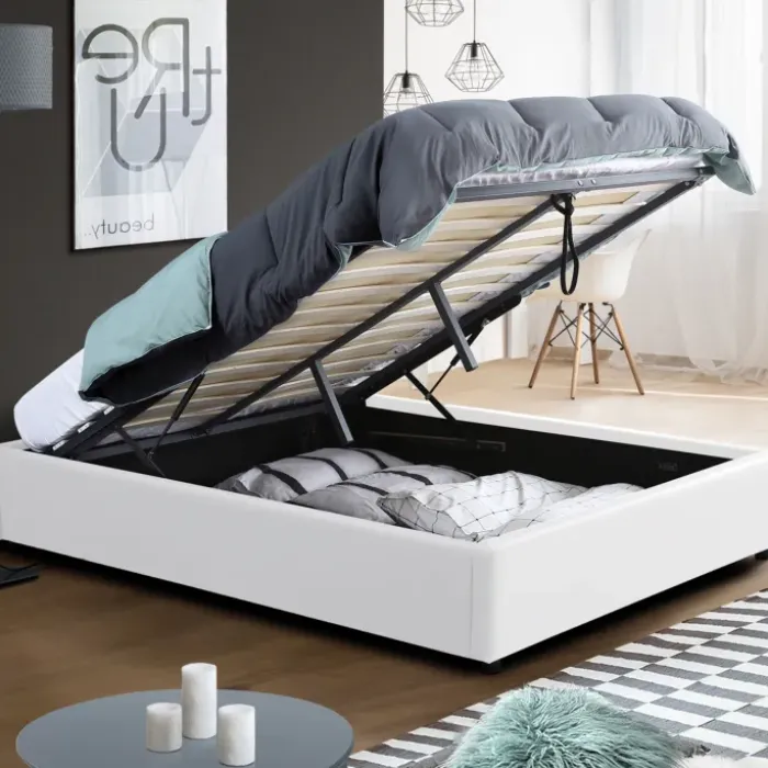 Sommier coffre de rangement 140x190 cm blanc