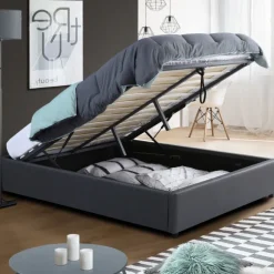 Sommier coffre de rangement 140x190 cm gris