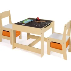 Table à dessin réversible pour enfant avec 2 chaises et bacs de rangement