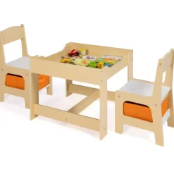 Table à dessin réversible pour enfant avec 2 chaises et bacs de rangement