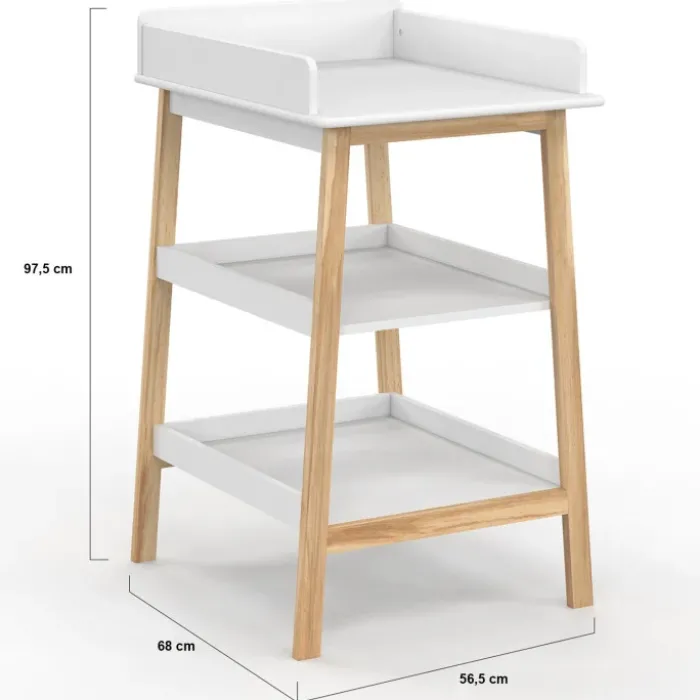 Table à langer avec 2 étagères façon hêtre et blanc
