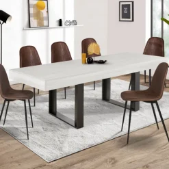 Table à manger 4 à 8 personnes bois gris et pieds gris foncé