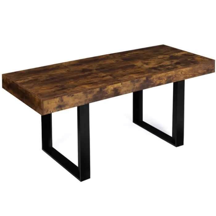 Table à manger 4 à 8 personnes bois effet vieilli et pieds noirs
