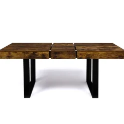 Table à manger 4 à 8 personnes bois effet vieilli et pieds noirs