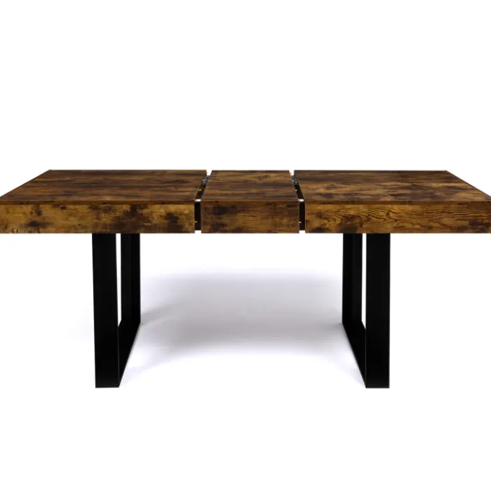 Table à manger 4 à 8 personnes bois effet vieilli et pieds noirs