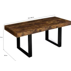 Table à manger 4 à 8 personnes bois effet vieilli et pieds noirs