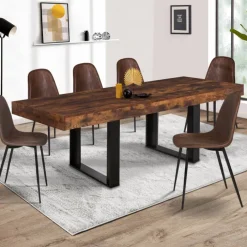 Table à manger 200 cm 10 personnes bois effet vieilli et noir