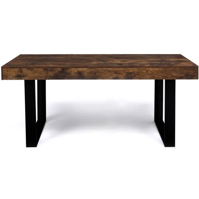 Table à manger 200 cm 10 personnes bois effet vieilli et noir