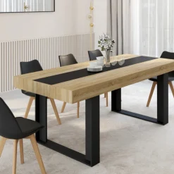 Table à manger 10 personnes en bois avec bande centrale noire