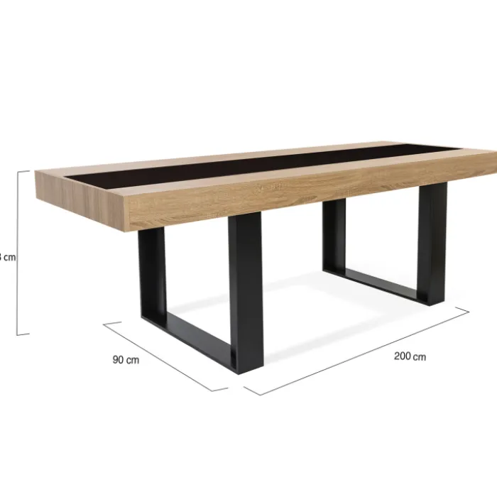 Table à manger 10 personnes en bois avec bande centrale noire