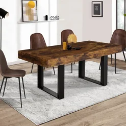 Table à manger 6 personnes bois effet vieilli et noir