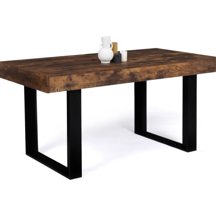 Table à manger 6 personnes bois effet vieilli et noir