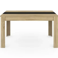Table à manger 6 personnes imitation hêtre et noire