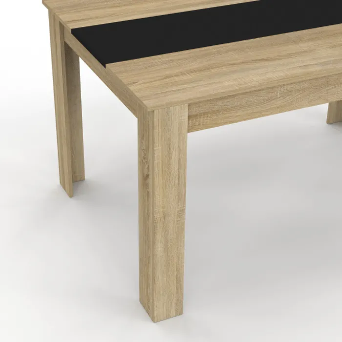 Table à manger 6 personnes imitation hêtre et noire