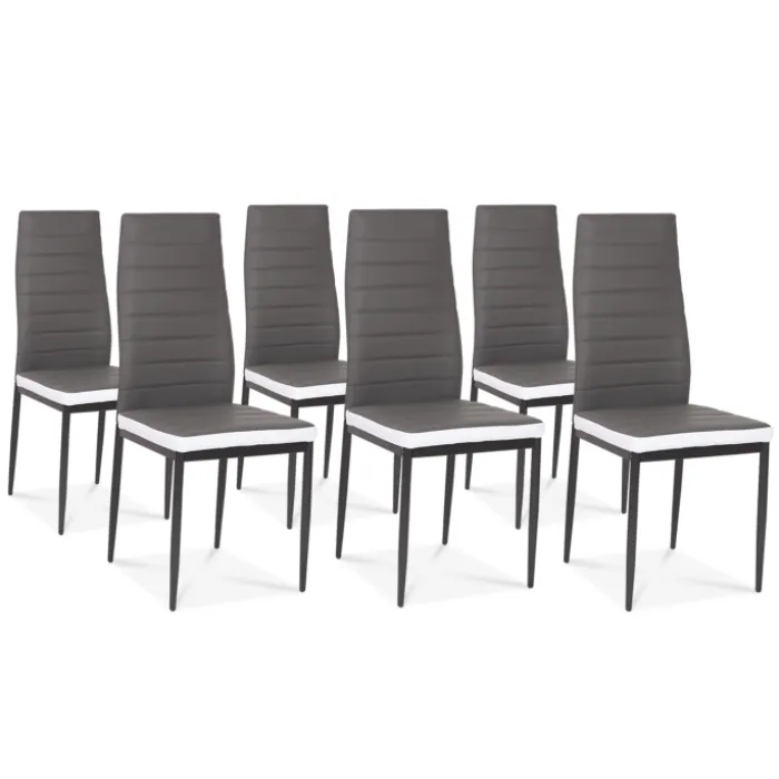 Table à manger blanche et grise 140 cm avec 6 chaises grises liseré blanc