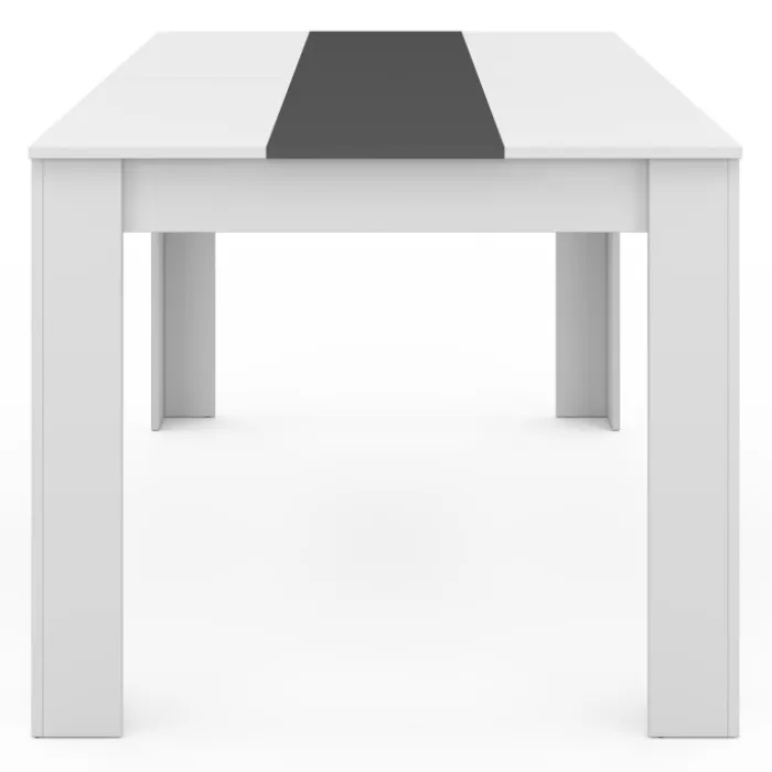 Table à manger blanche et grise 140 cm avec 6 chaises grises liseré blanc