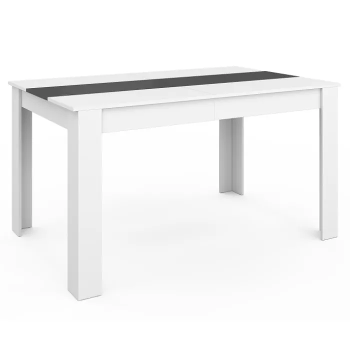 Table à manger blanche et grise 140 cm avec 6 chaises grises liseré blanc