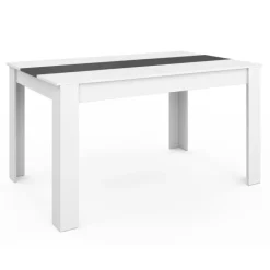 Table à manger blanche et grise 140 cm avec 6 chaises grises