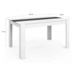 Table à manger blanche et grise 140 cm avec 6 chaises grises