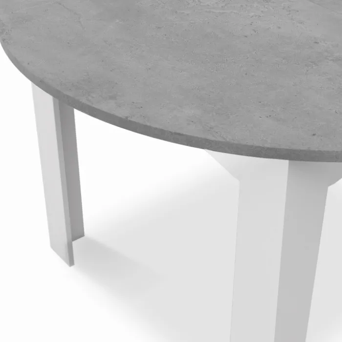Table à manger blanche et plateau effet béton extensible ronde