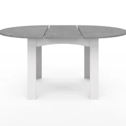 Table à manger blanche et plateau effet béton extensible ronde