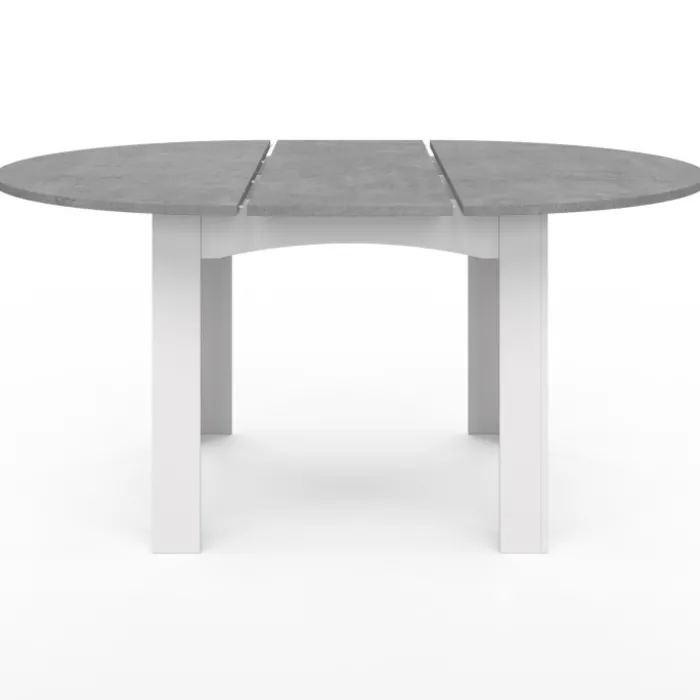 Table à manger blanche et plateau effet béton extensible ronde