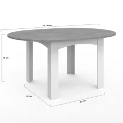 Table à manger blanche et plateau effet béton extensible ronde