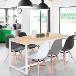 Table à manger blanche et bois extensible style industriel