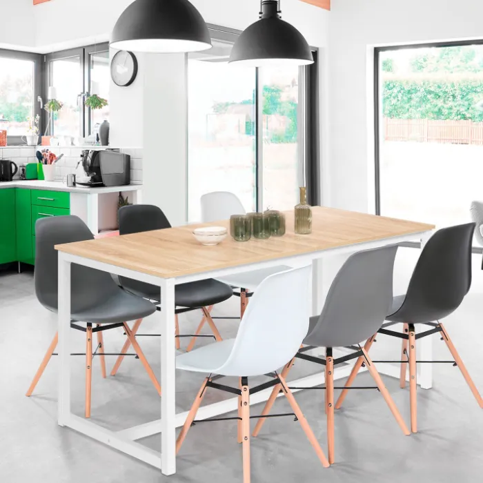 Table à manger blanche et bois extensible style industriel