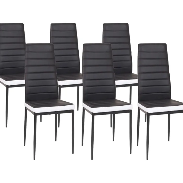 Table à manger blanche et noire 140 cm et 6 chaises noires liseré blanc