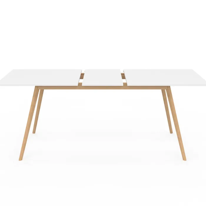 Table à manger blanche extensible 160-200 cm et 6 chaises scandinaves bois et blanc