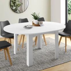 Table à manger blanche extensible ronde pour 4-8 personnes
