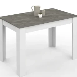 Table à manger blanche rectangle plateau effet béton 4 personnes